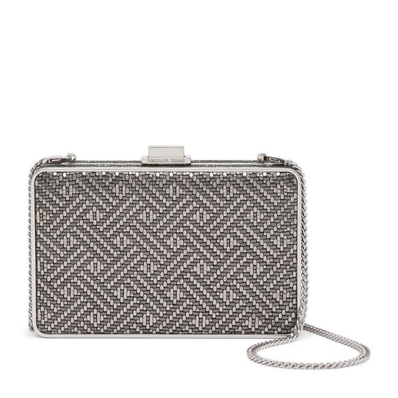 Silver Metallic Pearl Leather Medium Box Clutch - Picture 1 of 5